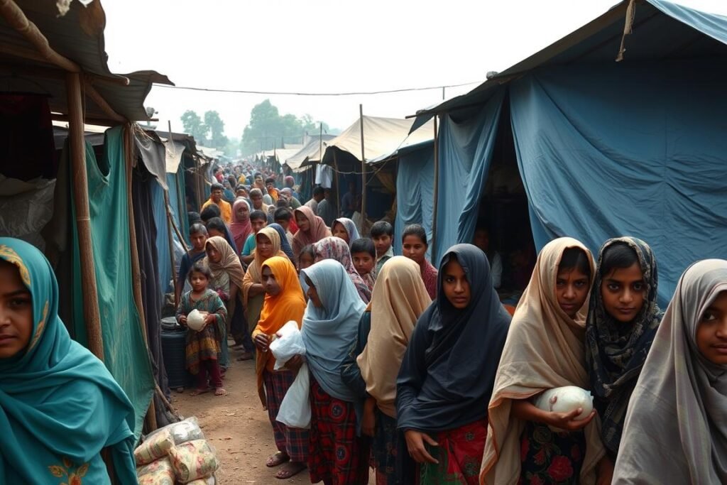 Pengungsi Rohingya di kamp pengungsian menunggu bantuan kemanusiaan Pengungsi Rohingya di kamp pengungsian menunggu bantuan kemanusiaan